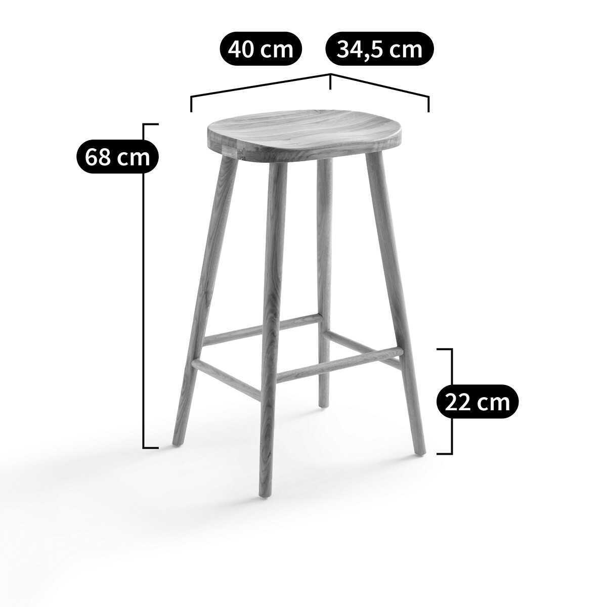 Tabouret de bar chêne massif H68, Dragy chêne, LA REDOUTE INTERIEURS