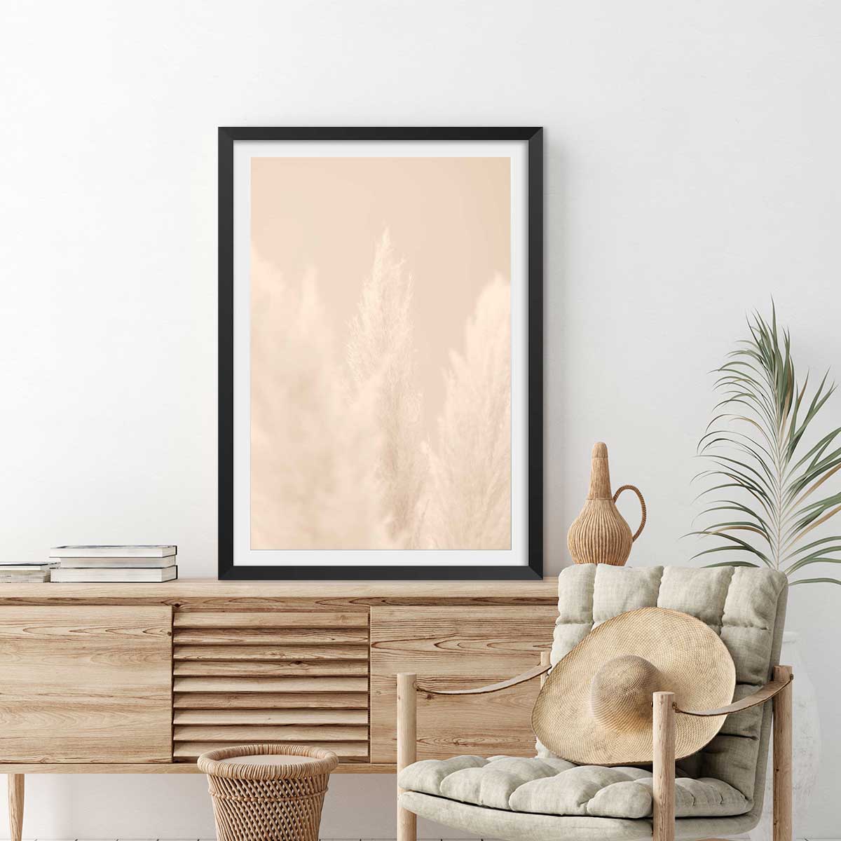 Affiche  scandi  de roseaux affiche + cadre en bois - noir, HEXOA