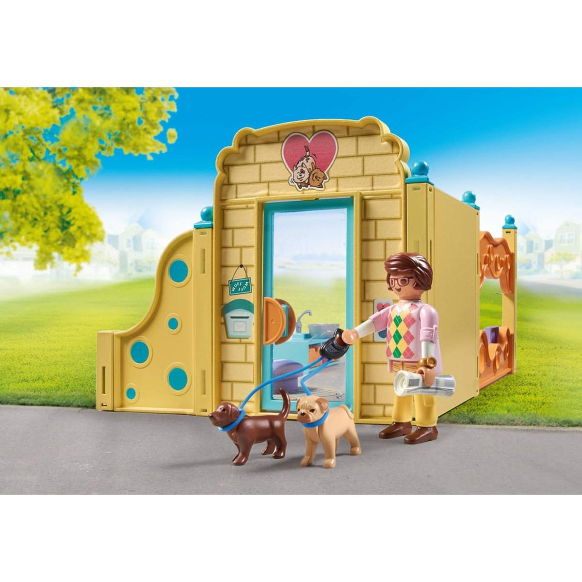 Centre de soin canin avec 8 chiens et soigneur multicolore, PLAYMOBIL