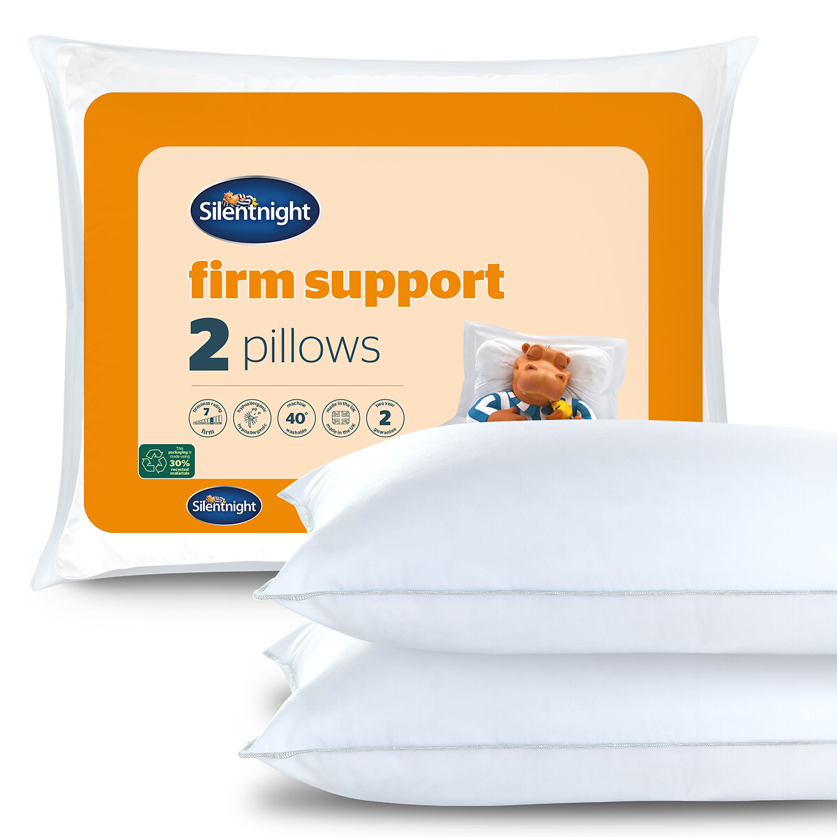 Pack of 2 Firm Support Pillow white, SILENTNIGHT