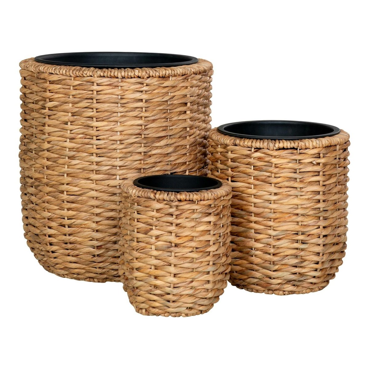 Cache-pot rond fibre naturelle tressée (lot de 3) beige, PIER IMPORT