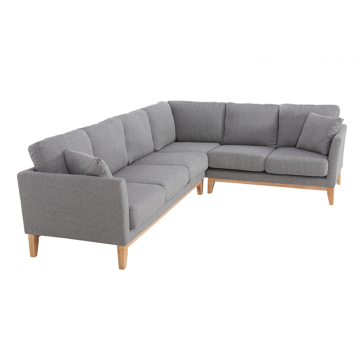 Canapé d'angle déhoussable scandinave 5-6 places en tissu gris clair et bois clair OSLO gris clair, MILIBOO