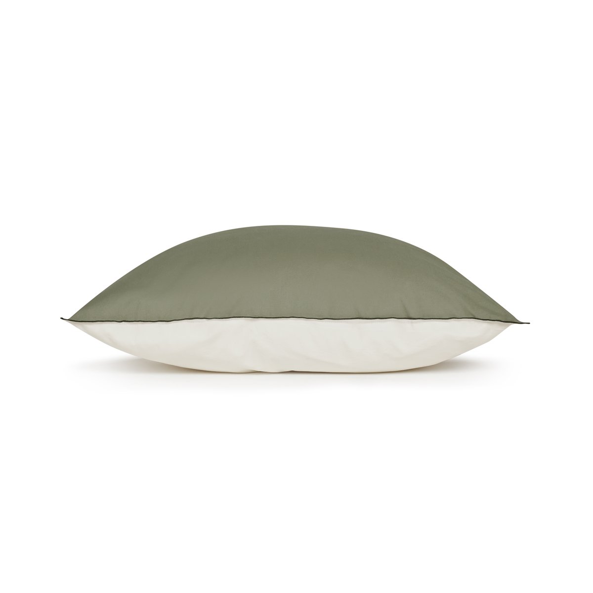 Taie d'oreiller bicolore en percale de coton lavé, DOUCEUR LAVÉE olive et craie, BLANC CERISE
