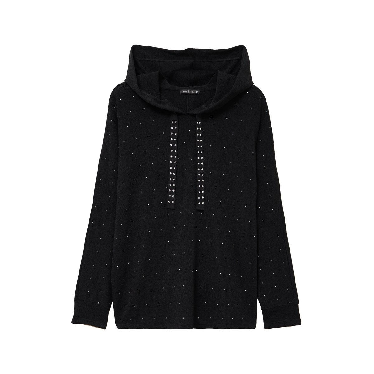 Pull à capuche manches longues strass noir, BREAL