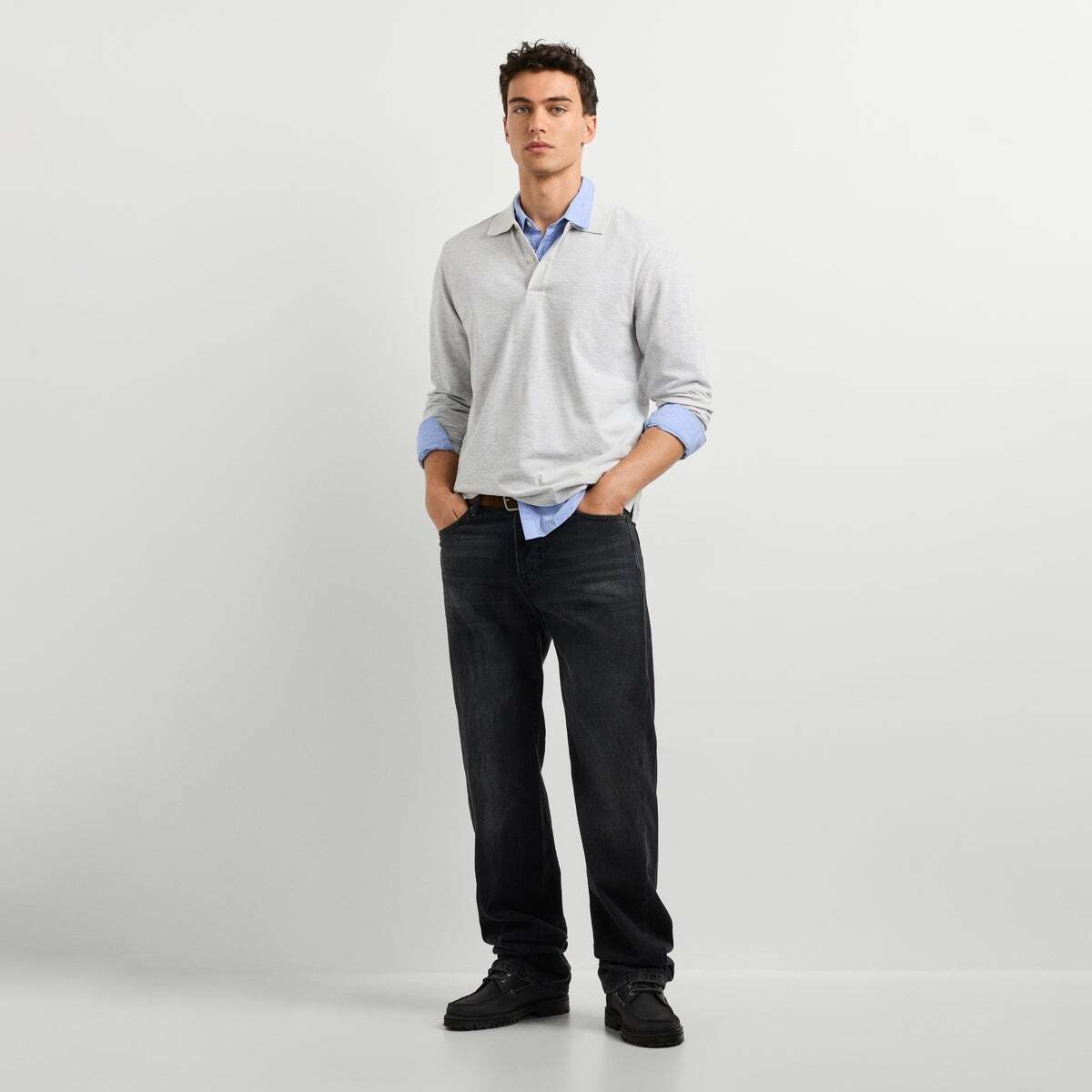 Polo À Manches Longues En Piqué Coupe Regular gris clair chine, PEPE JEANS