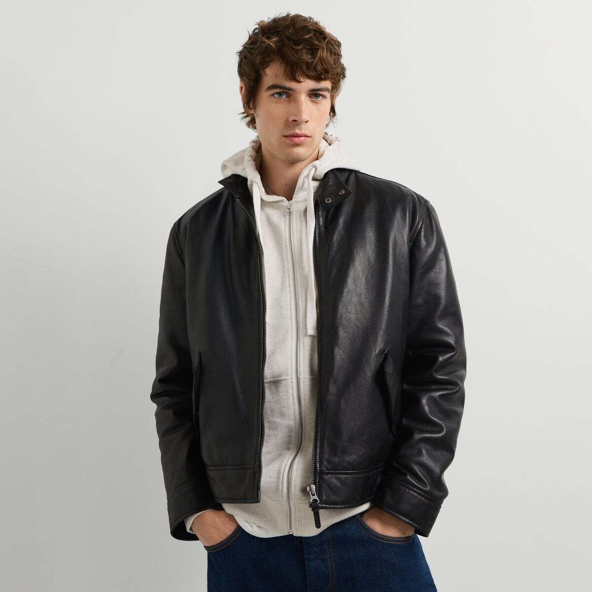 Veste En Cuir Coupe Regular noir, PEPE JEANS