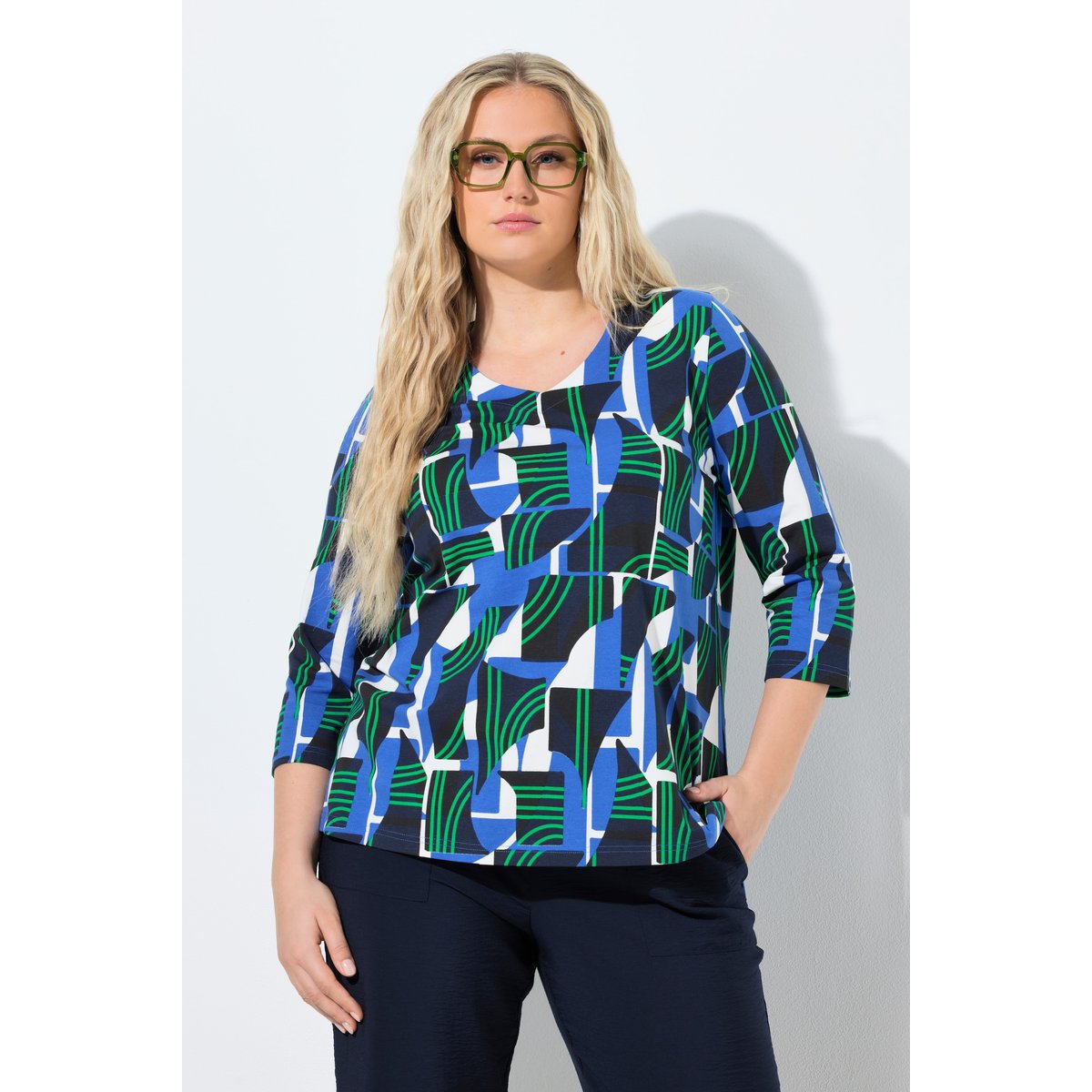 T-shirt imprimé graphique bleu paon, ULLA POPKEN