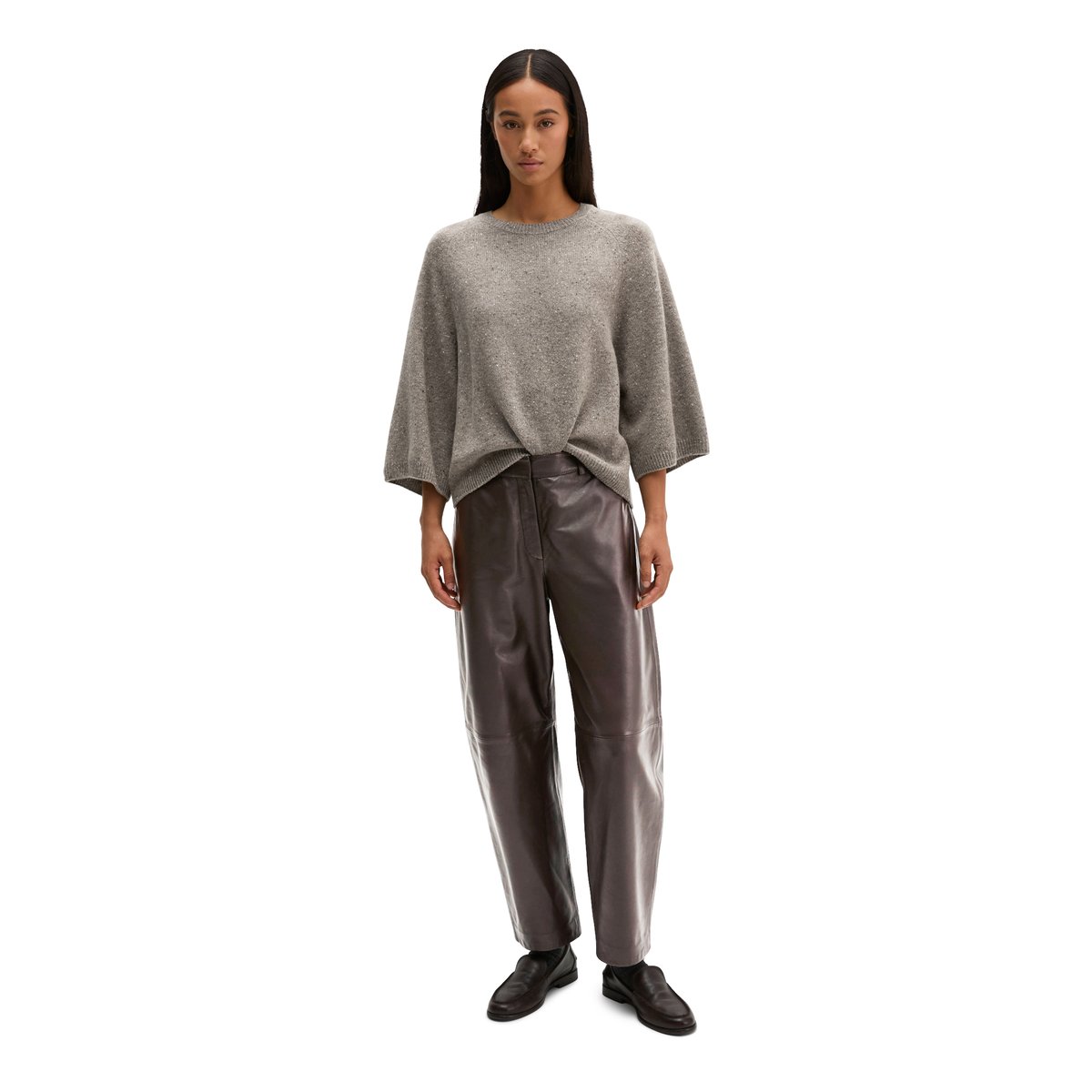 Pull en tweed, coupe classique en mélange de laine vierge beige, MARC O'POLO