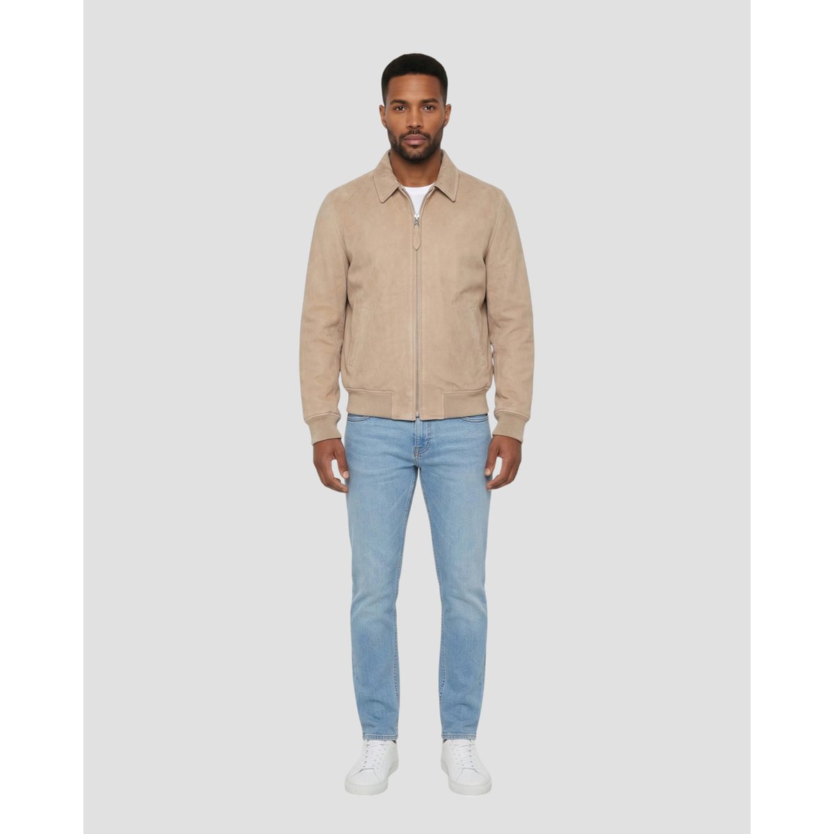 Blouson casual, cuir de chèvre velours beige, SCHOTT