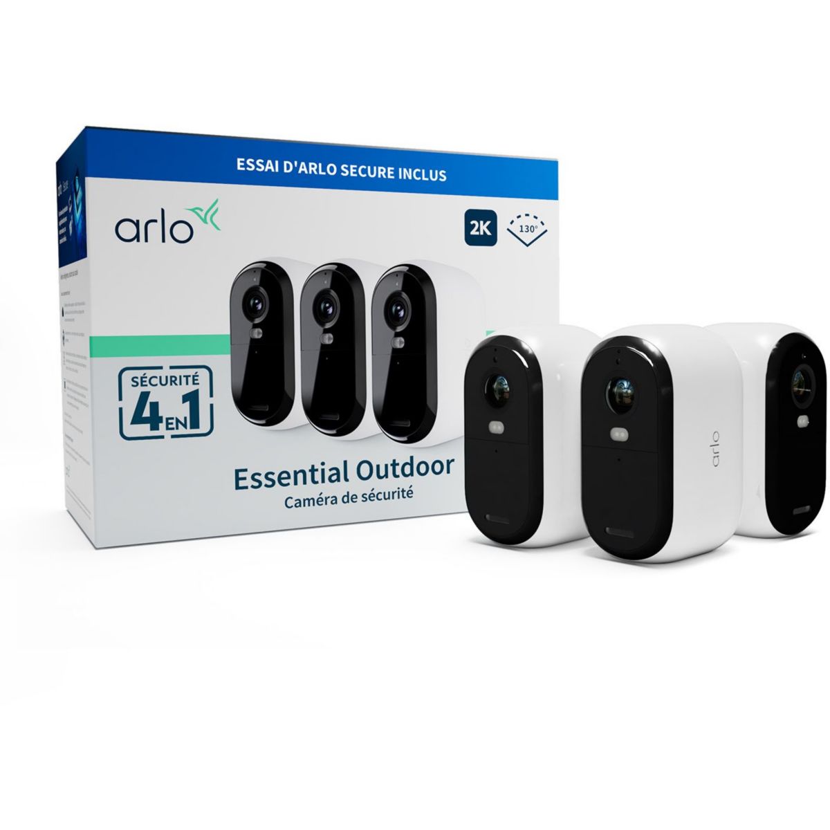 Caméra de surveillance 3 caméras Essential 2K couleur unique, ARLO