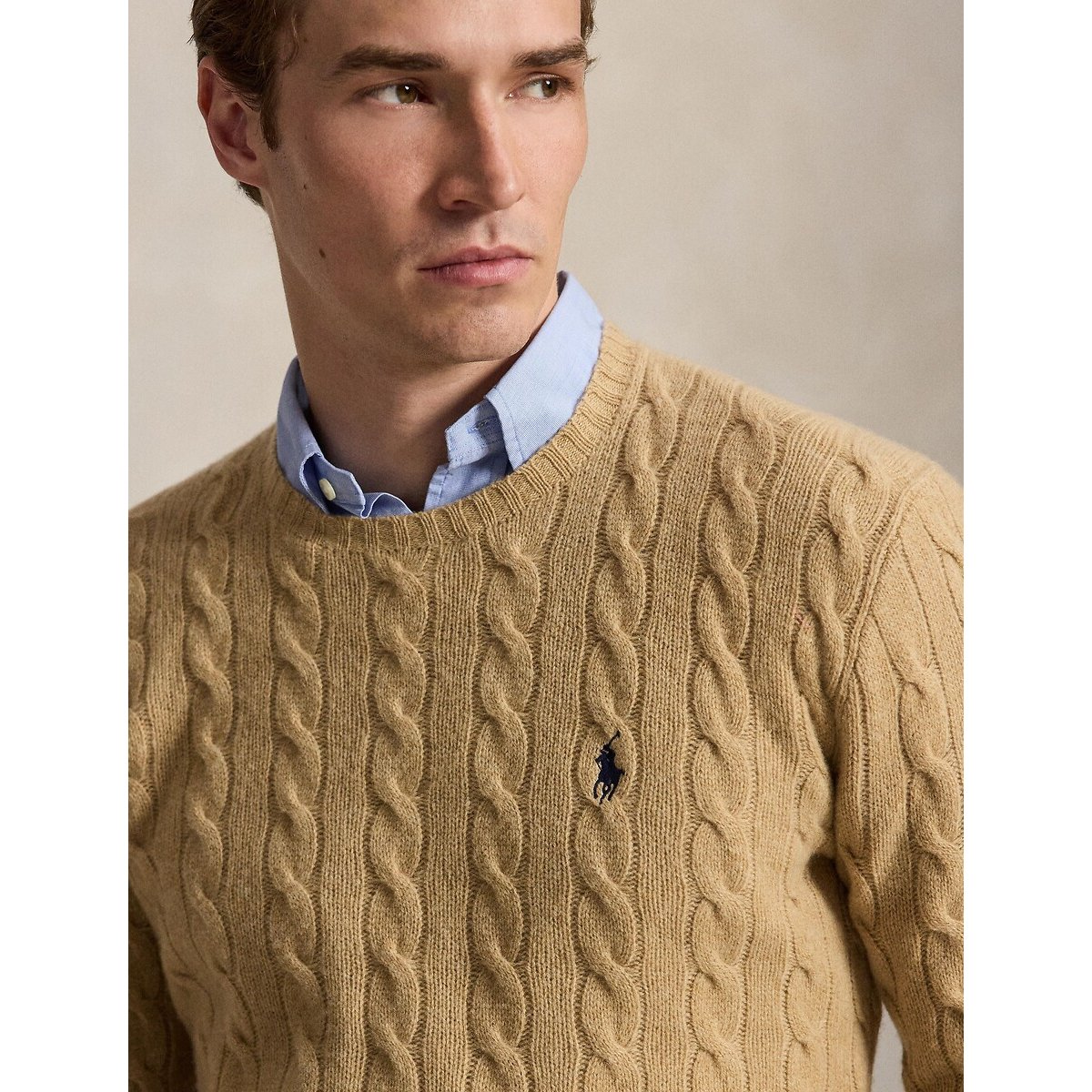 Cable Knit Jumper in Wool and Cashmere camel, POLO RALPH LAUREN