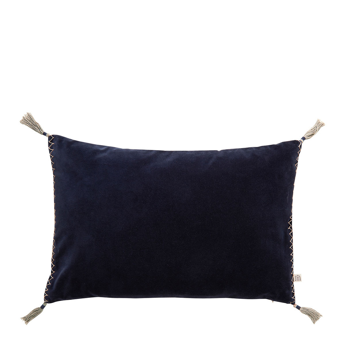 Housse de coussin MATTÉO velours de coton et lin bleu de minuit, BLANC D’IVOIRE