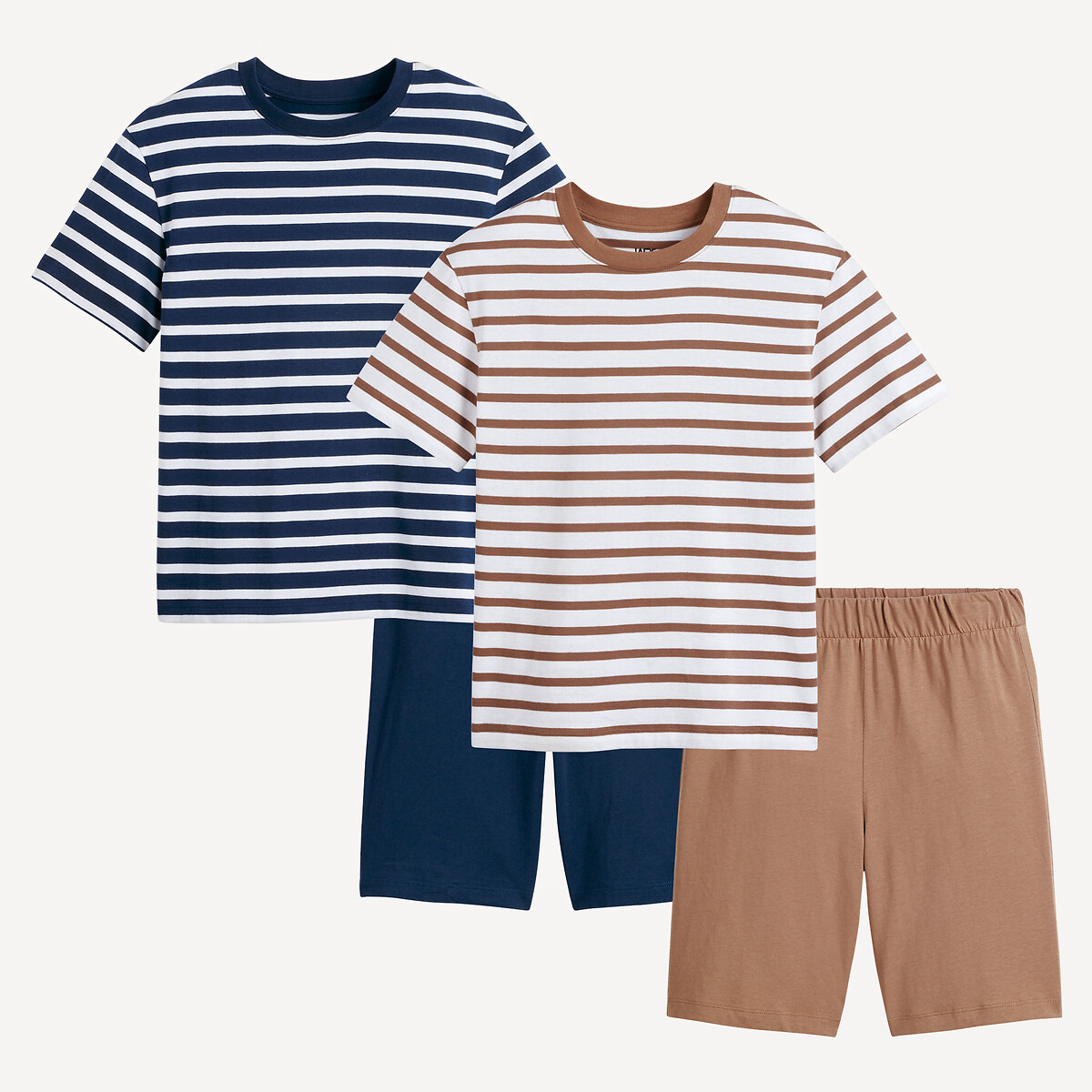Lot de 2 pyjashorts rayés en coton marine + écru + camel, LA REDOUTE COLLECTIONS