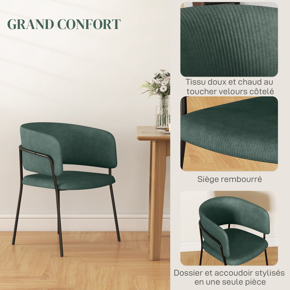Chaise de salle à manger Polyester Vert vert, HOMCOM