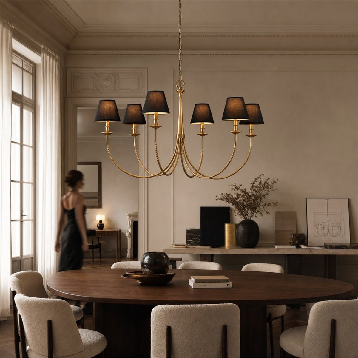 Suspension chandelier chic en laiton doré et noir, RECOLLECTION