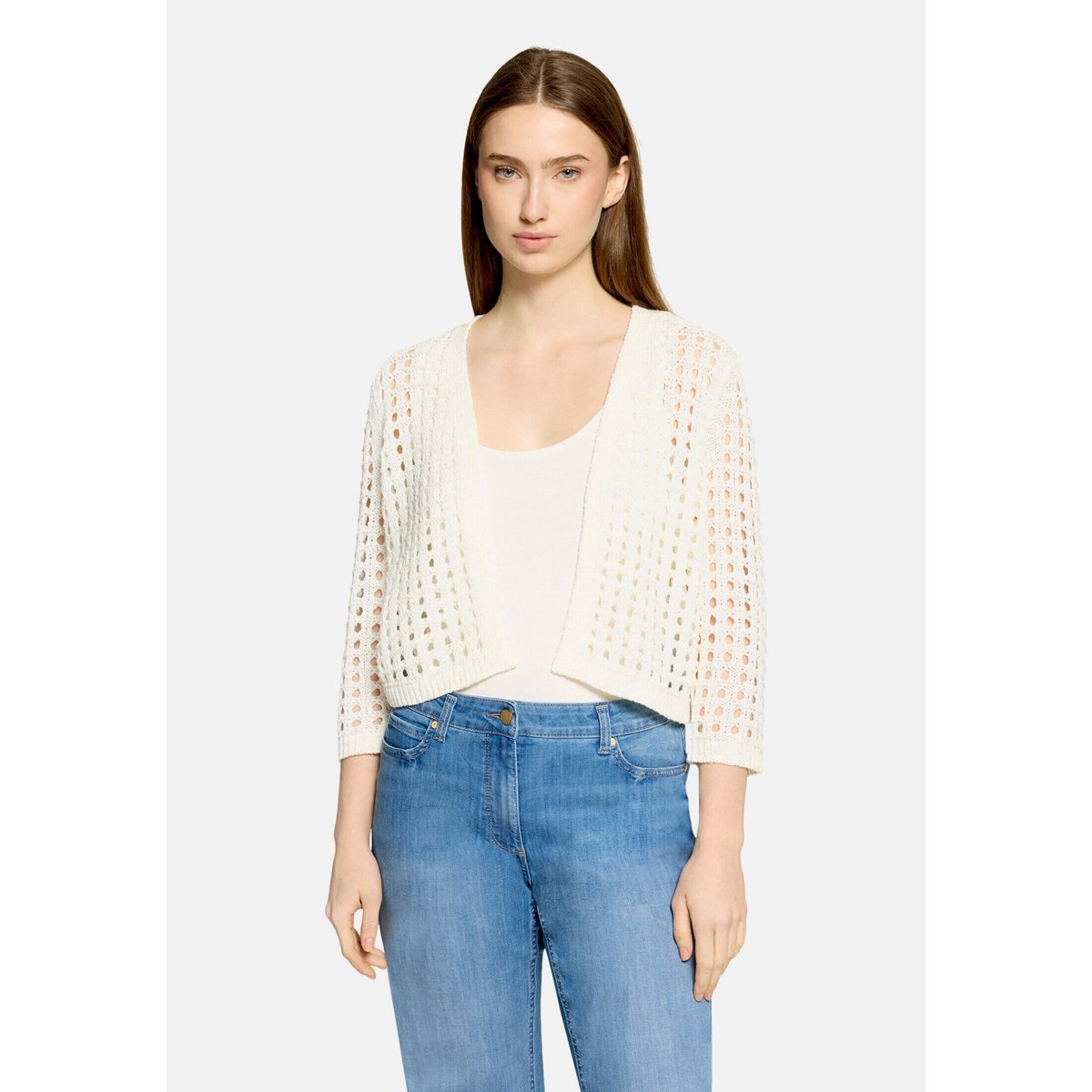 Cardigan en maille casual à teneur en fil fantaisie blanc, BETTY BARCLAY