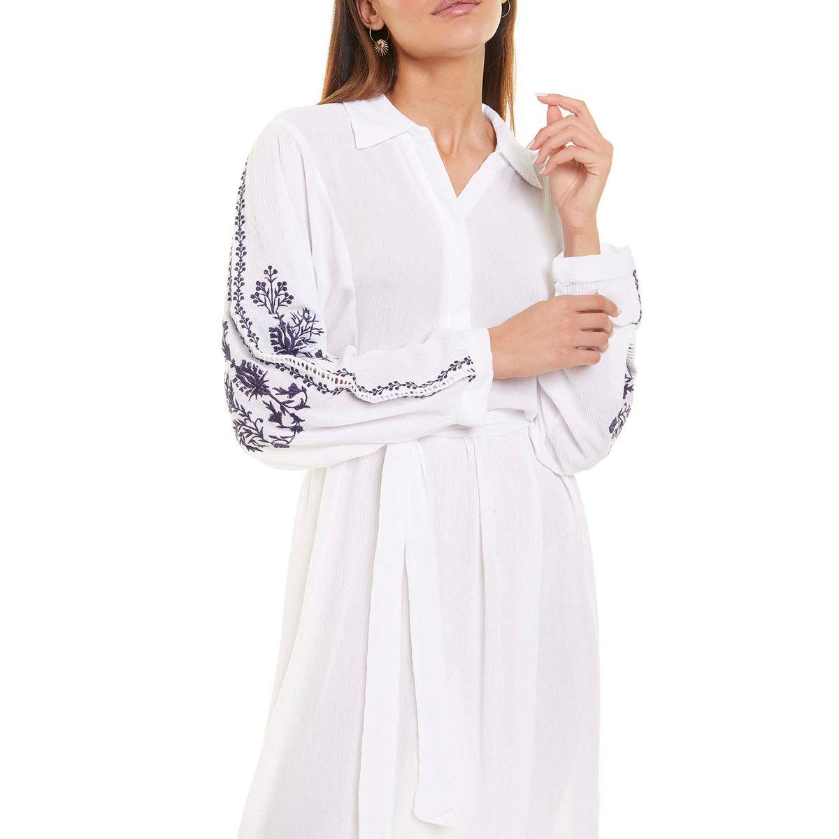 Robe estivale mi-longue manches longues blanc blanc, SELMARK MARE