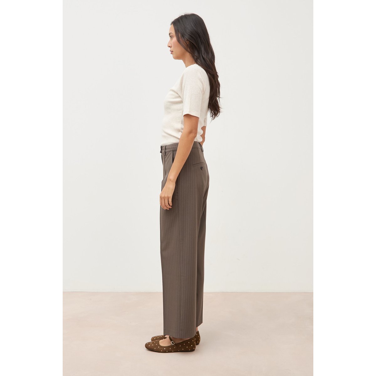 Pantalon droit taille haute taupe, BONOBO