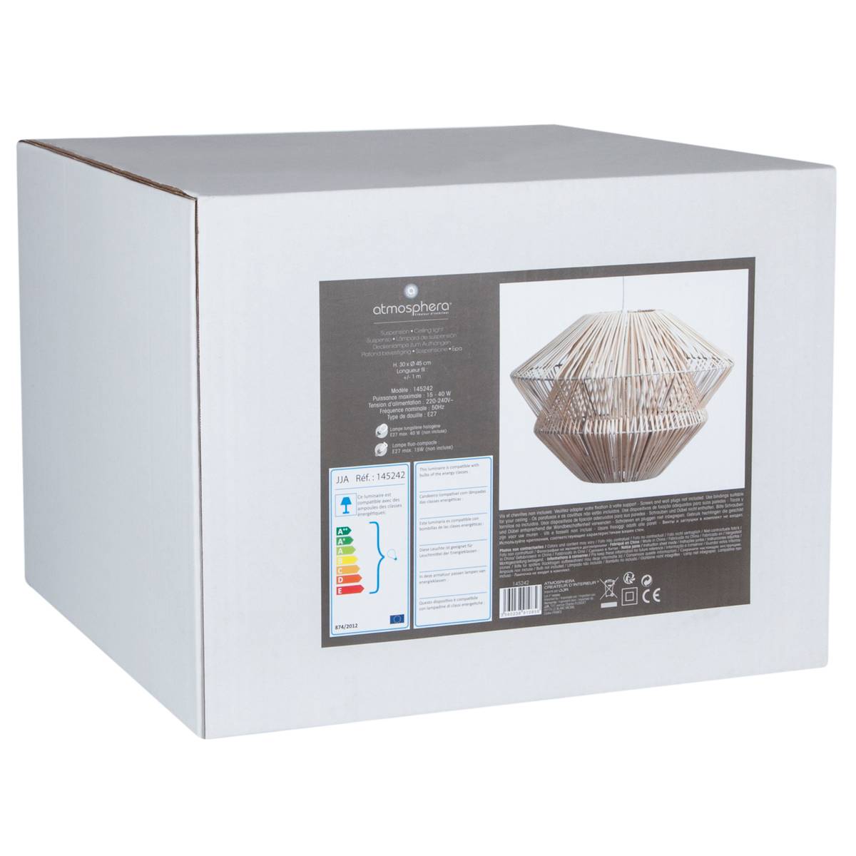Suspension en rotin tressé LUDZA beige, ATMOSPHERA