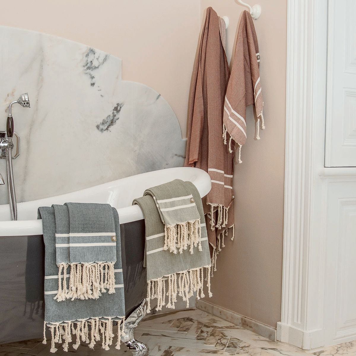 Foutas de bain (1+2) coton STOCKHOLM vert olive, FEBRONIE