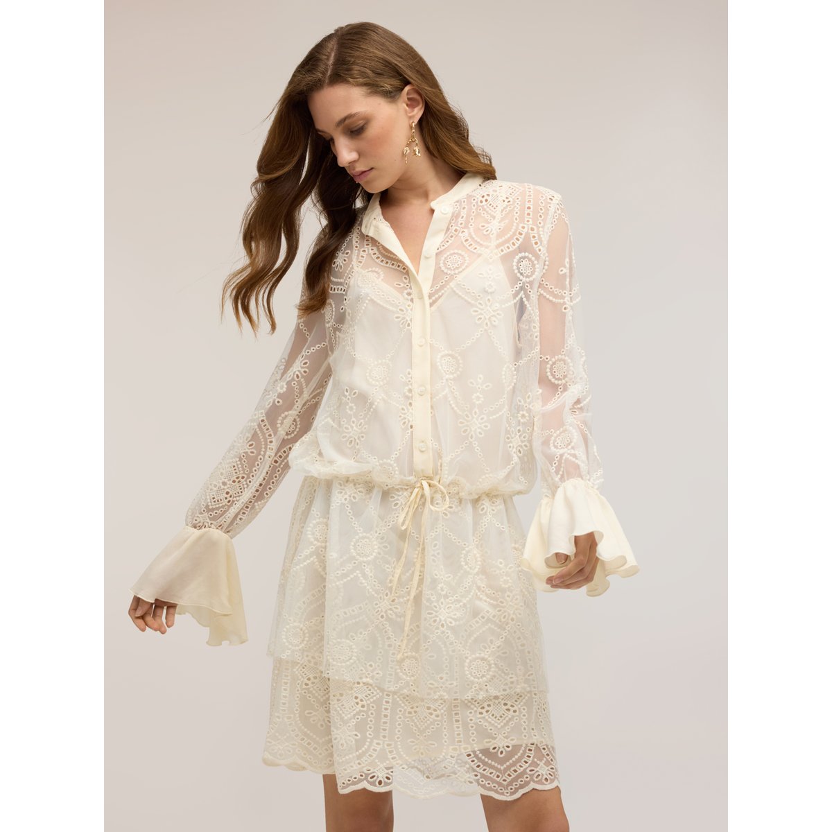 Robe chemisier brodée blanc, MOTIVI