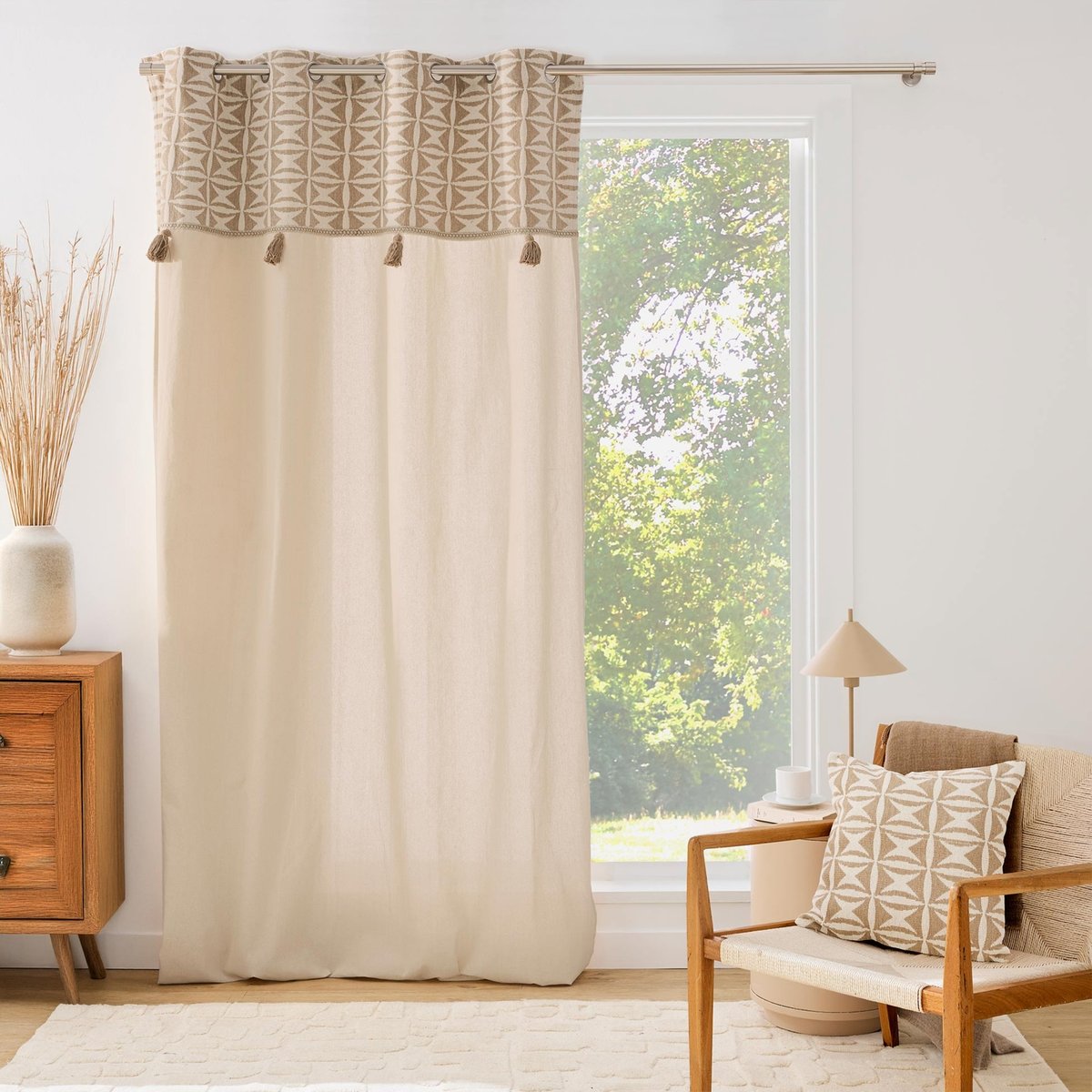 Coussin décoratif en jacquard à motif géométrique naturel, DOUCEUR D'INTÉRIEUR