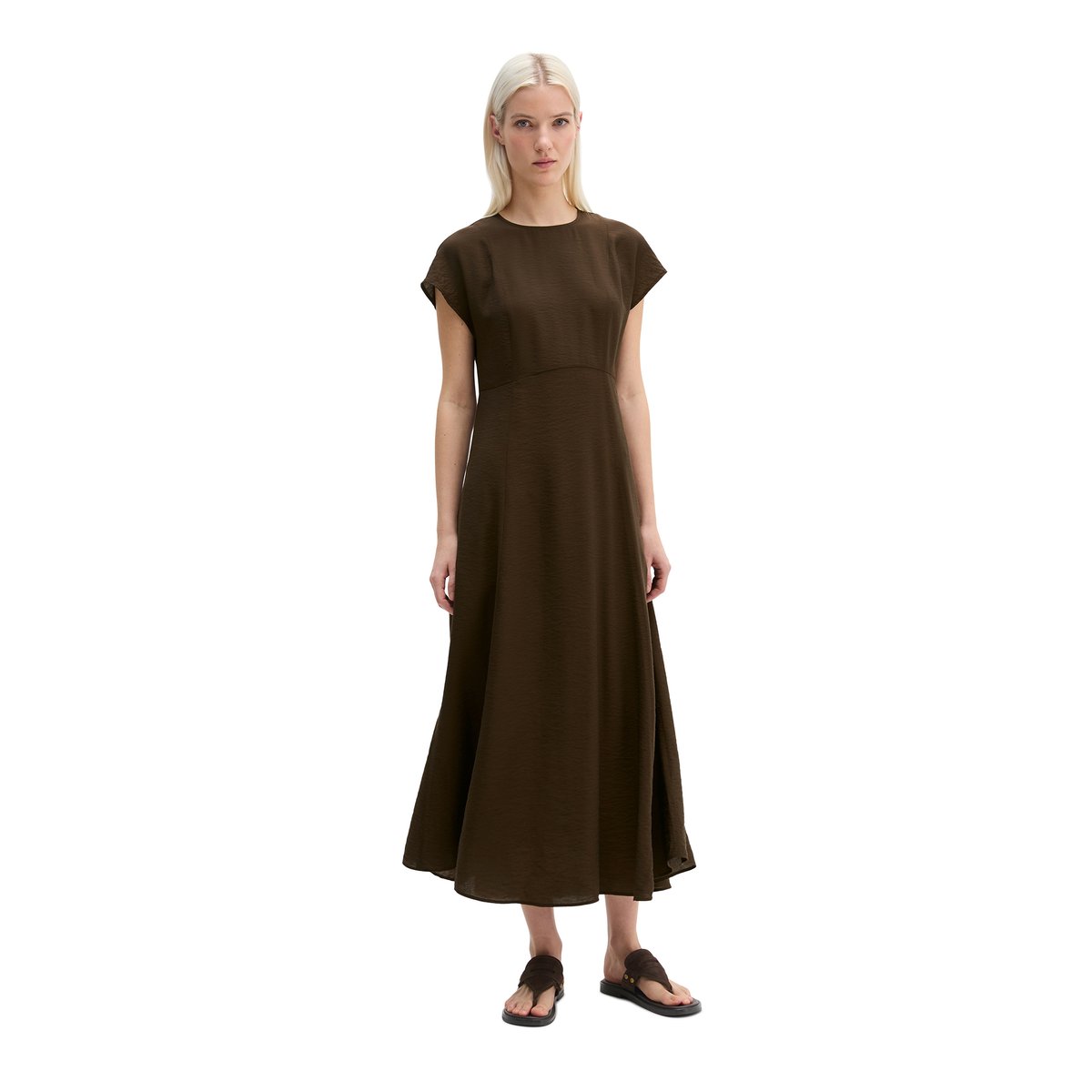 Robe crinkle regular en mélange de viscose gris foncé, MARC O'POLO