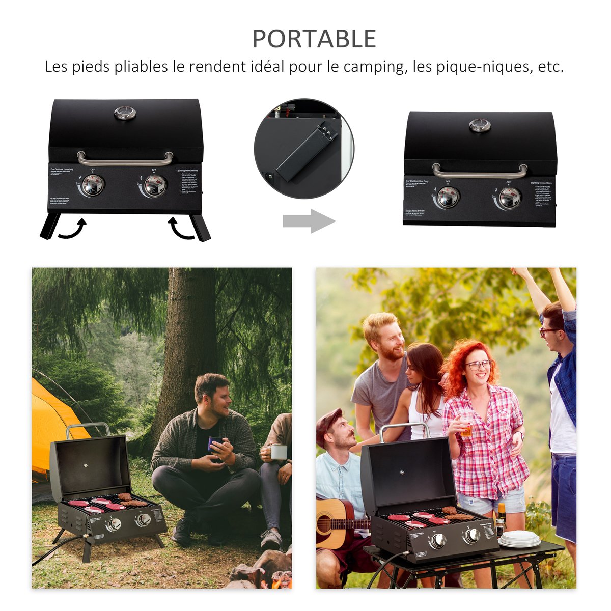 Barbecue à gaz Acier Noir noir, OUTSUNNY
