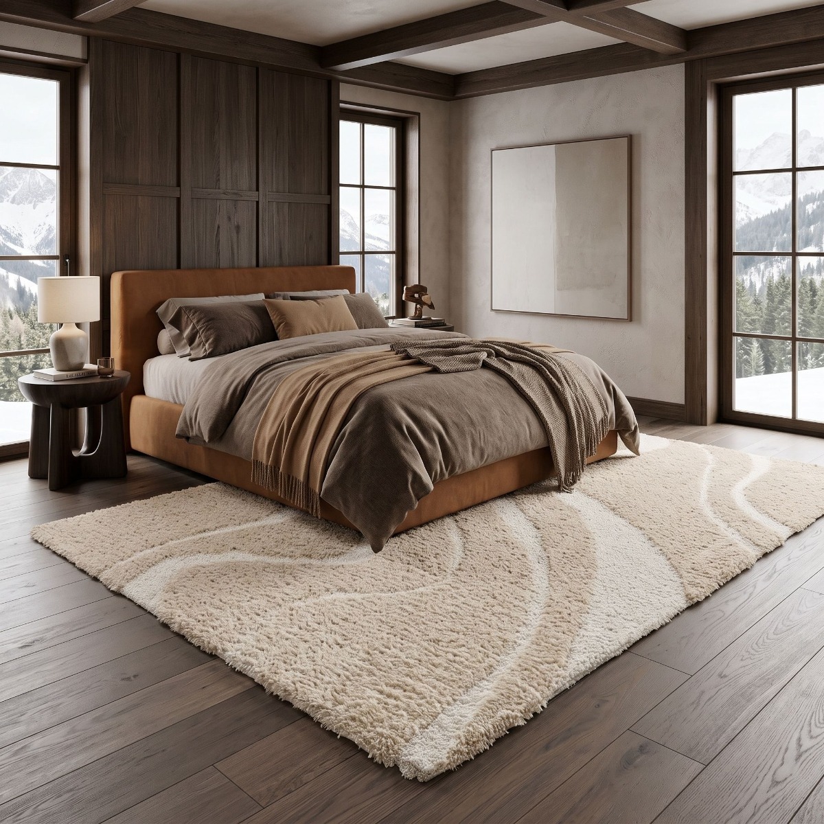 Tapis shaggy doux à relief graphique ORGANIC WAVES beige, THE DECO FACTORY