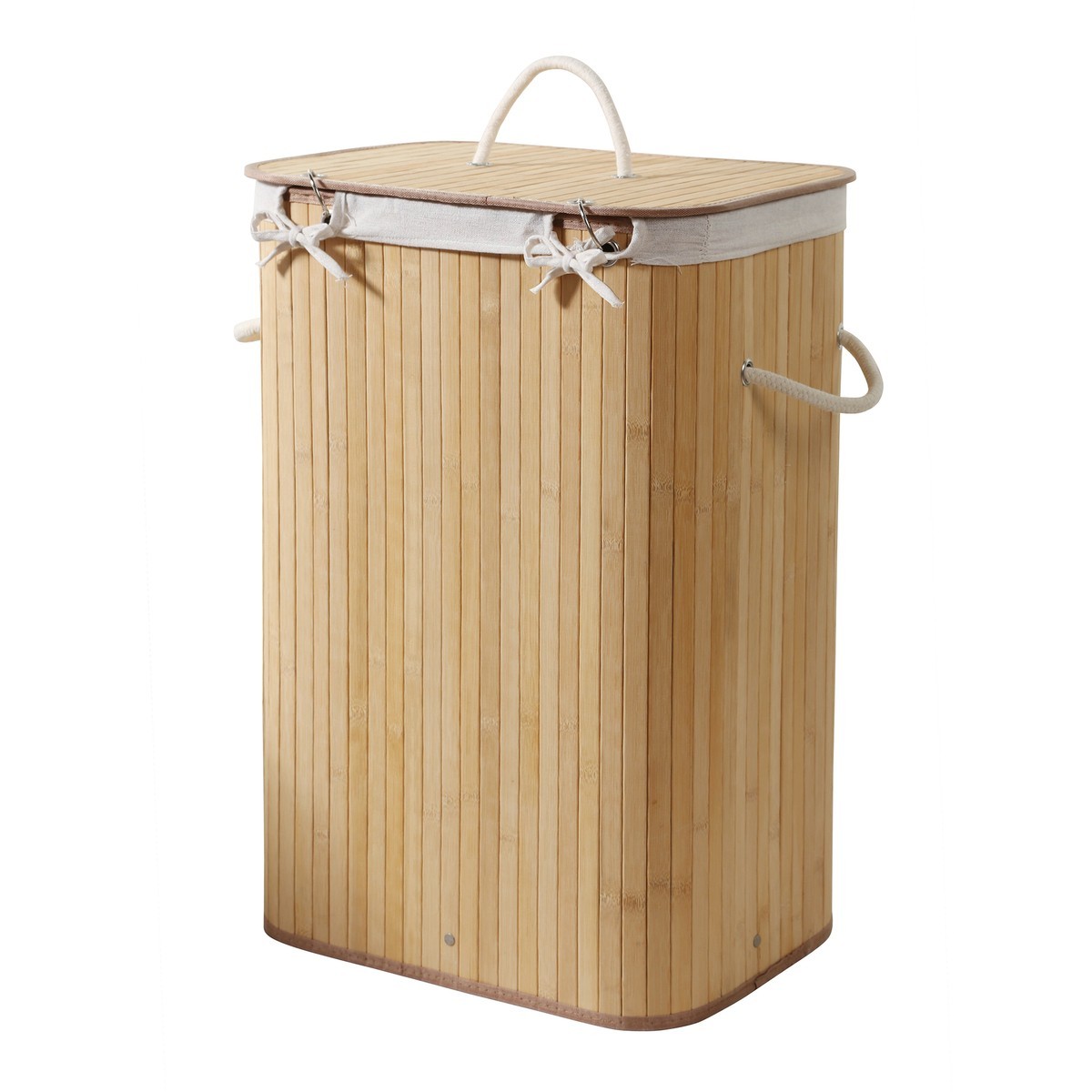 Panier à linge rectangulaire en bambou 70L H60 cm - YSA bois clair, CALICOSY