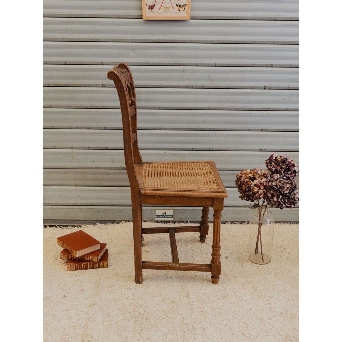 Chaise en bois et cannage Claude N°1655 - Bon état bois foncé, DEBONGOUT