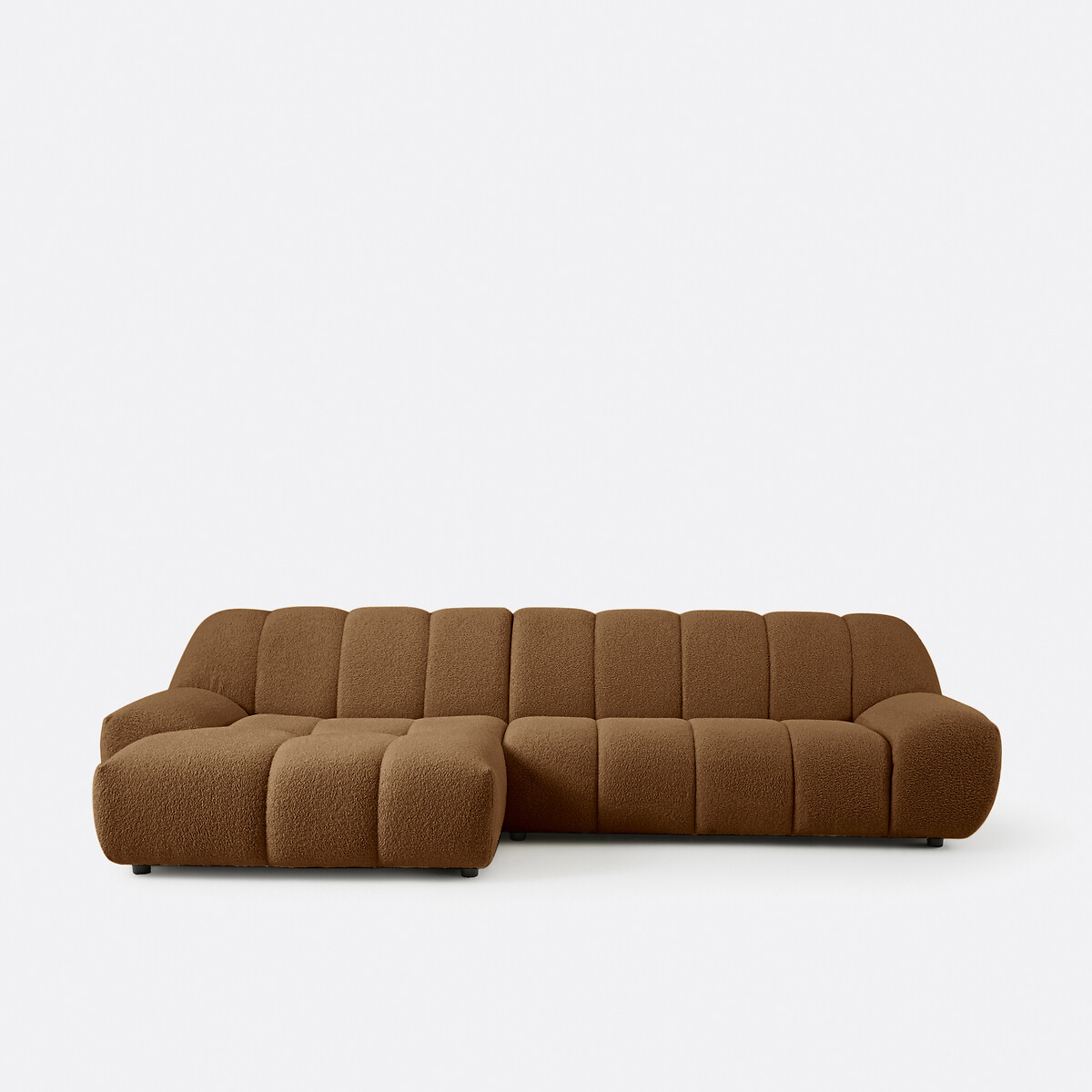 Ecksofa links, 4-sitzig, dickes Bouclé, NURIA schokolade, LA REDOUTE INTERIEURS