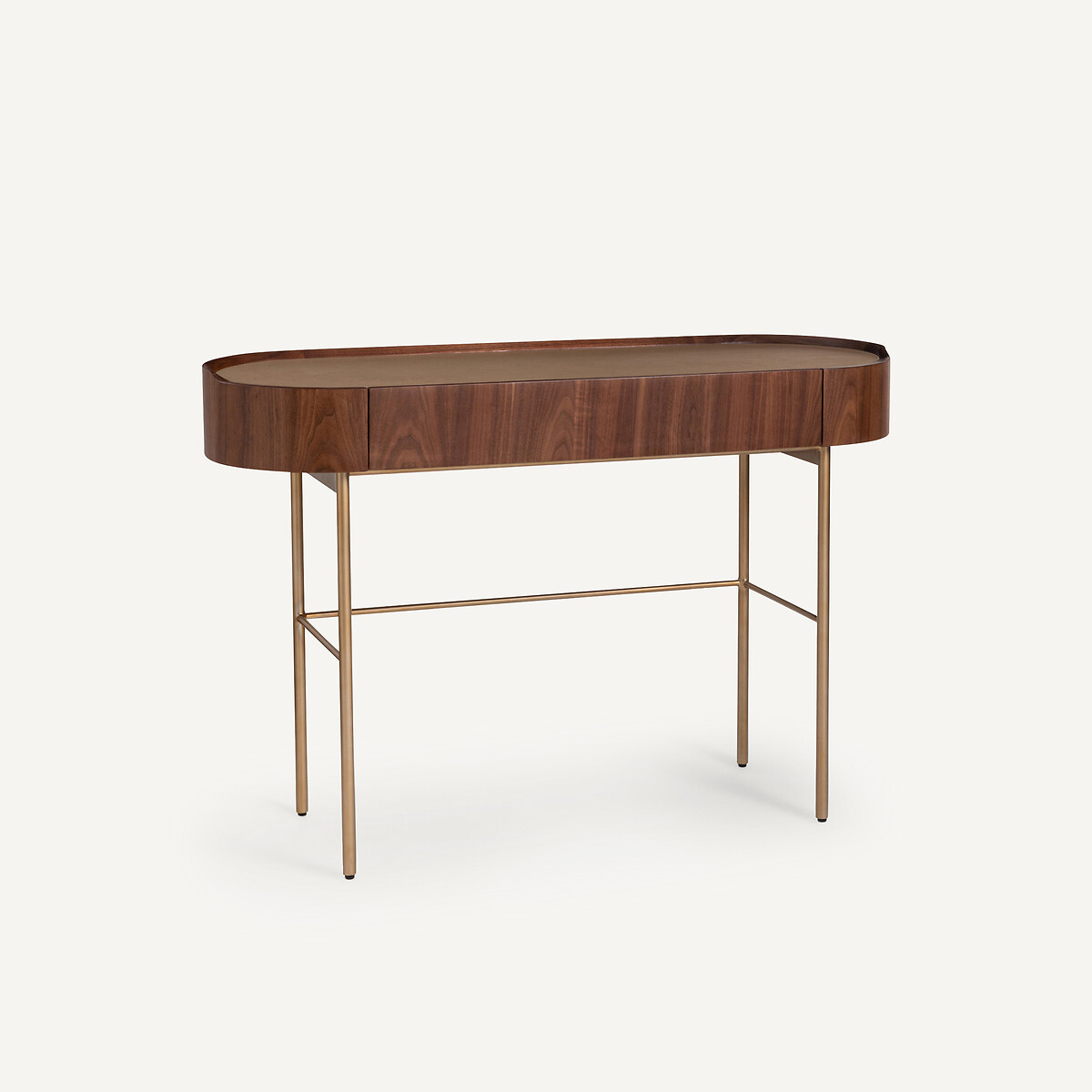 Bureau console plaqué noyer et cuir, Aslen noyer, AM.PM