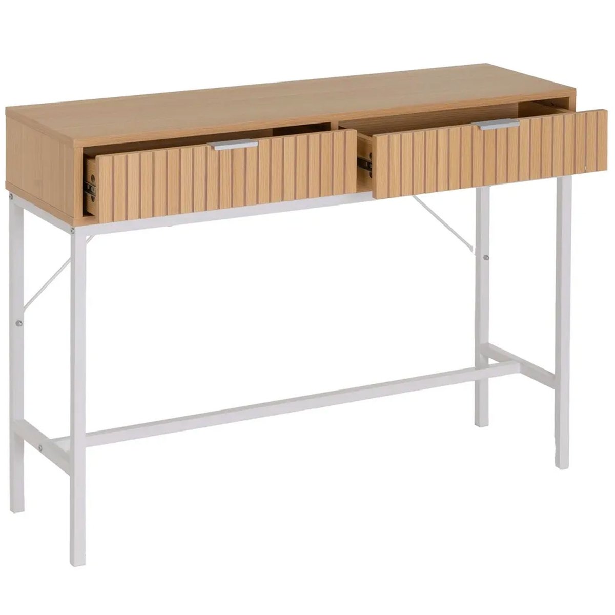 Console d'entrée bois et métal blanc 2 Tiroirs 100x30x75cm bois, WADIGA