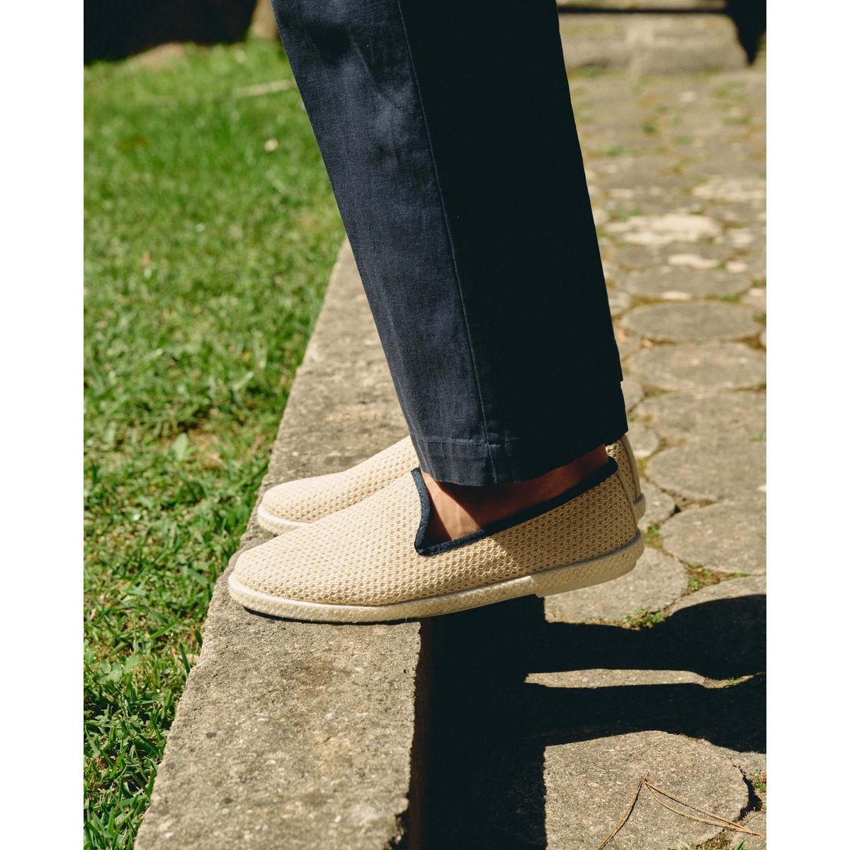 Espadrille coton CENITZ beige marine, ANGARDE