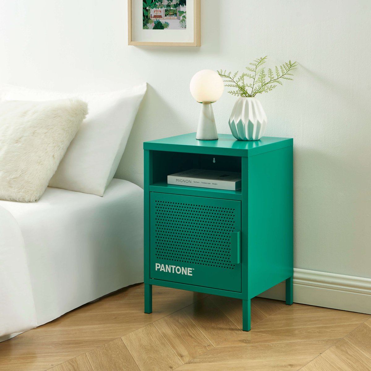 Table de chevet en acier emeraude / tcx 17-6030, PANTONE