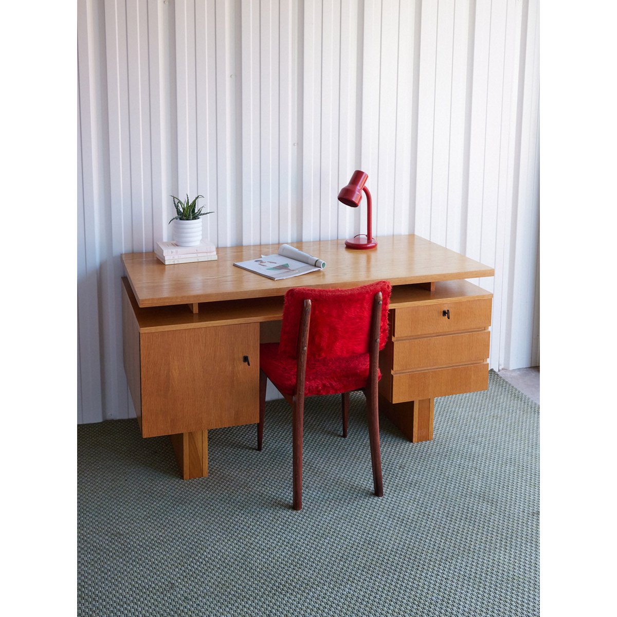 Bureau scandinave en bois Yvan N°573 - Bon état bois clair, DEBONGOUT