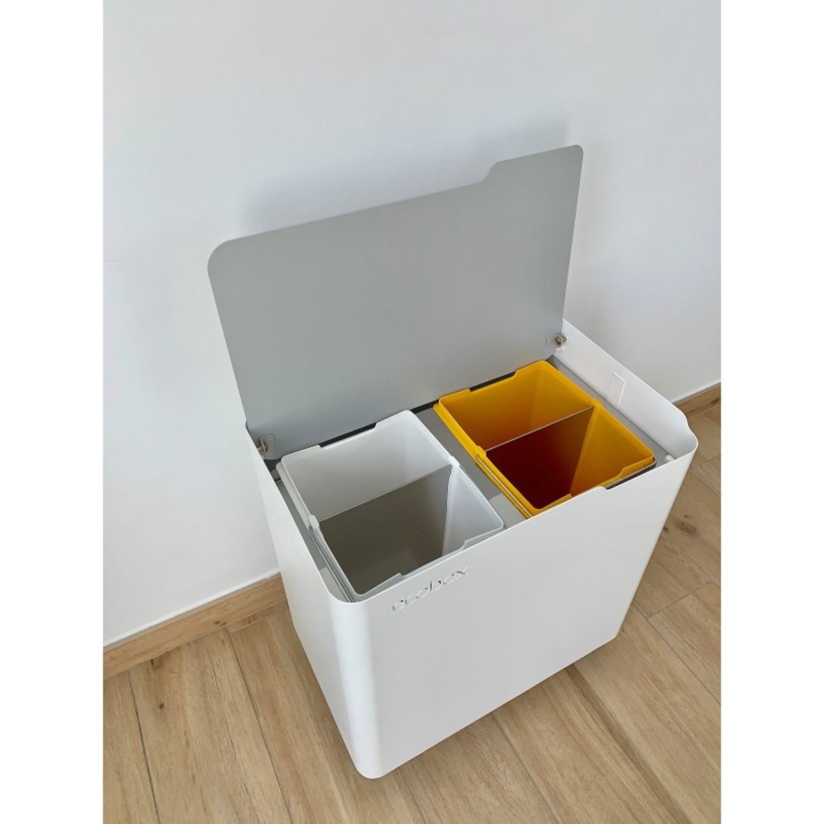 Poubelle pour tri sélectif modulable, fermeture douce, 40 litres, ECOBOX-TOP gris, DON HIERRO