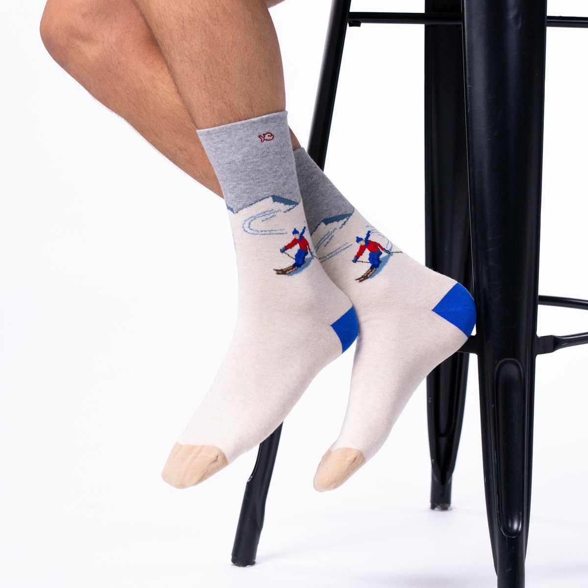 Chaussettes en coton peigné A MOTIFS ecru et gris, BILLYBELT