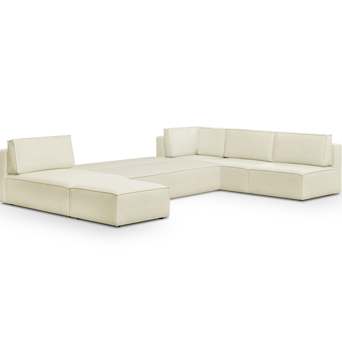 Canapé d'angle droit convertible 10+1 places en tissu bouclé - HARPER MOD ecru, HOMIFAB