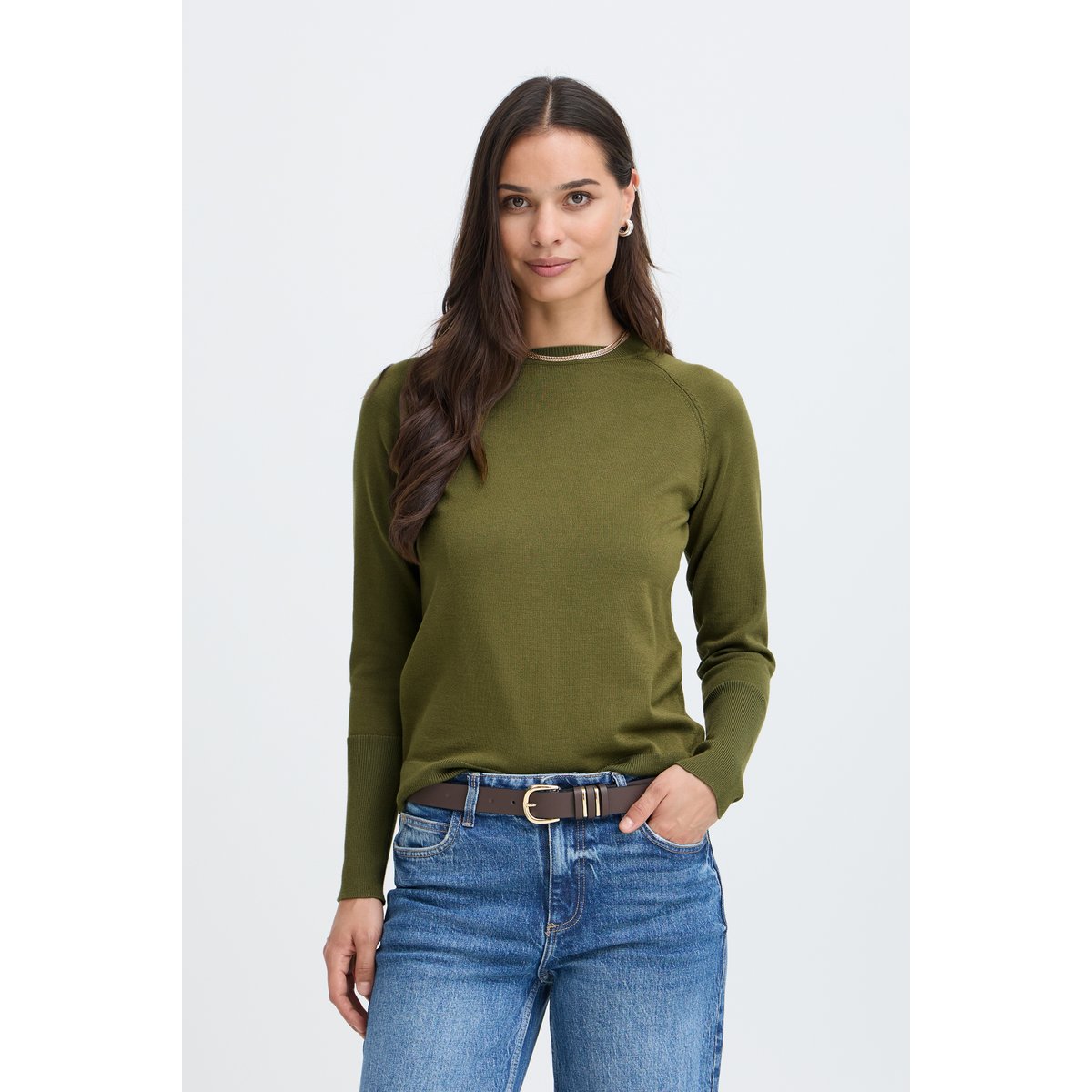 Pull en maille manches longues vert avocado, B.YOUNG