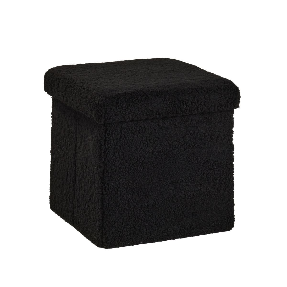 Pouf coffre carré en tissu bouclette MOKA noir, FACTORY