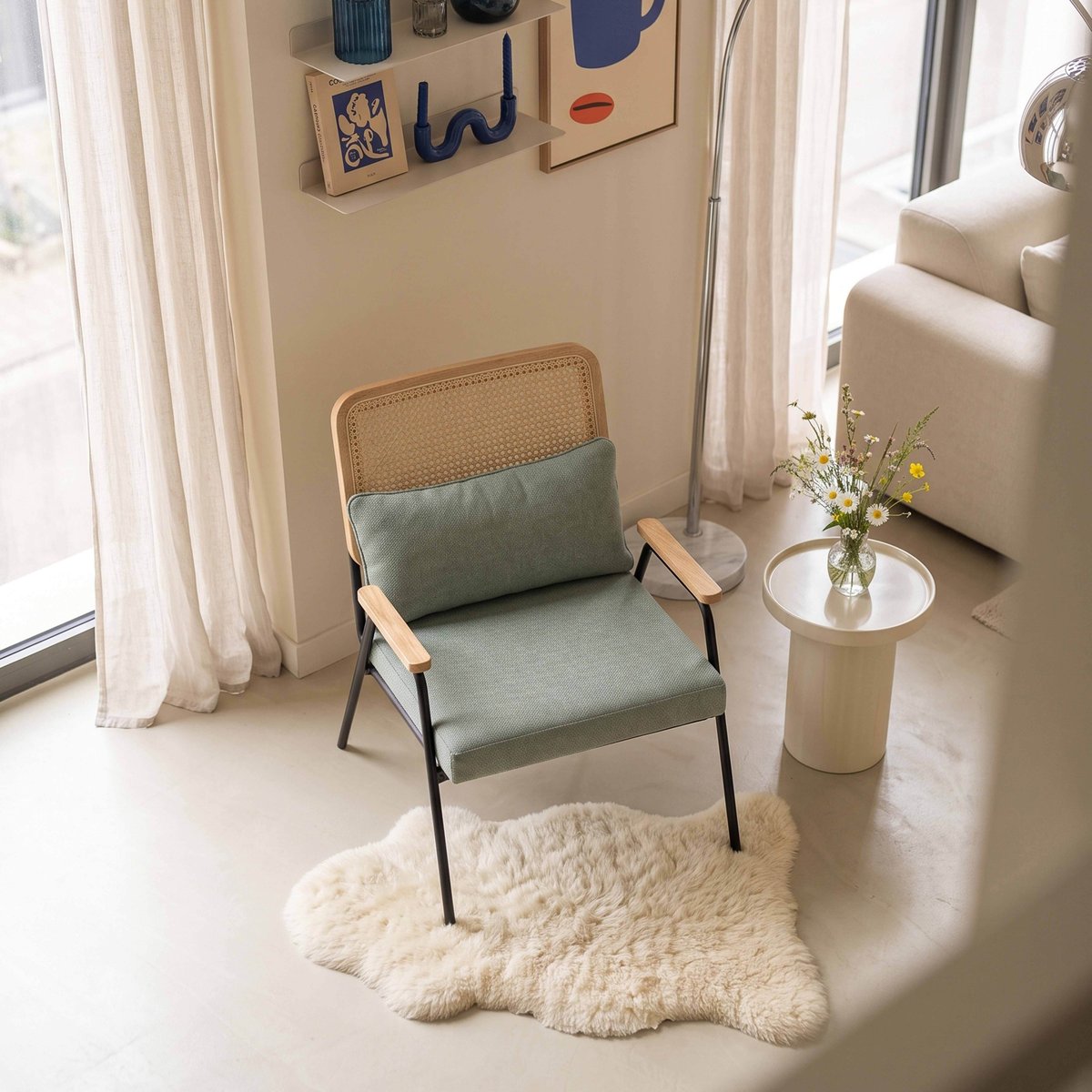 Fauteuil relax en acier, rotin synthétique et tissu, MILEY vert, OVIALA