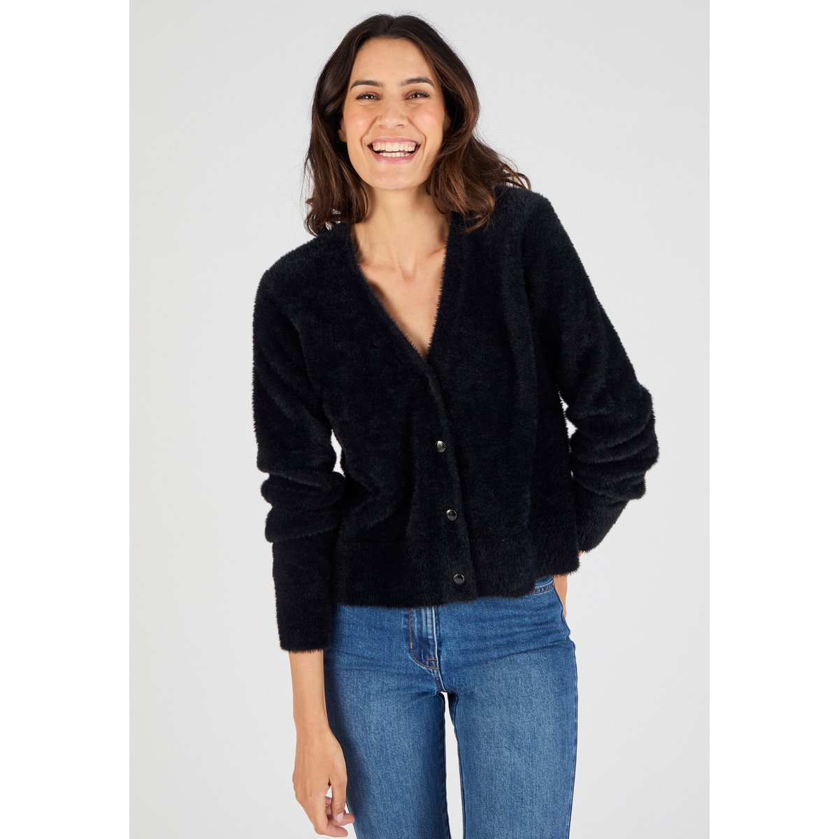 Gilet maille poilue noir, DAMART