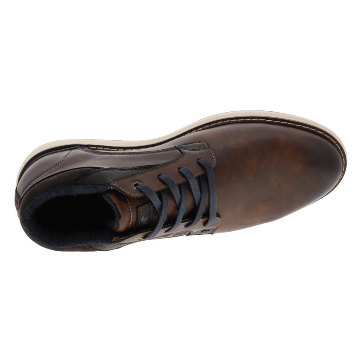 Derbies cognac à talon plat avec des lacets et doublure bleu marine cognac, MUSTANG