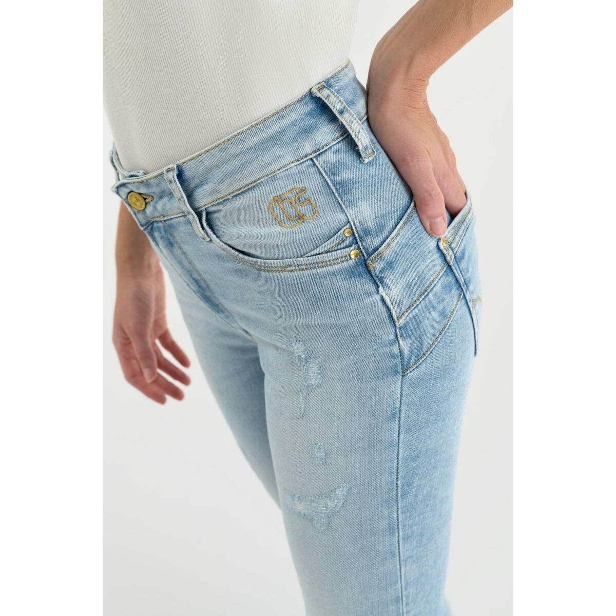 Jeans push-up droite taille haute PULP, 7/8ème blue, LE TEMPS DES CERISES