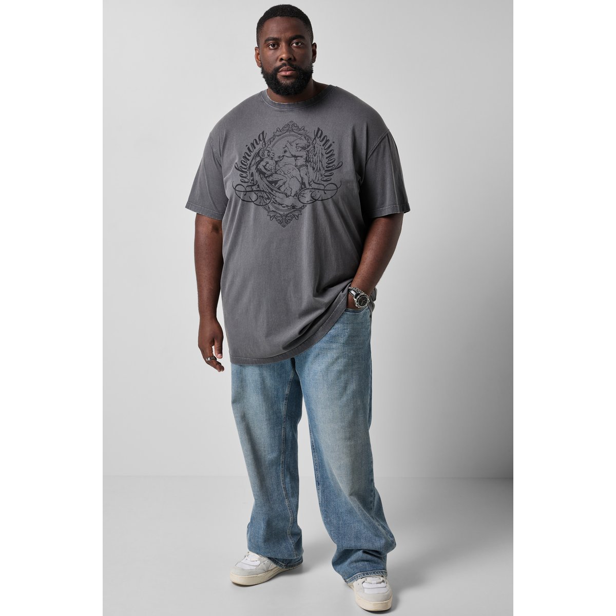 T-shirt,manches mi-hauteur, coupe oversize gris graphite, STHUGE