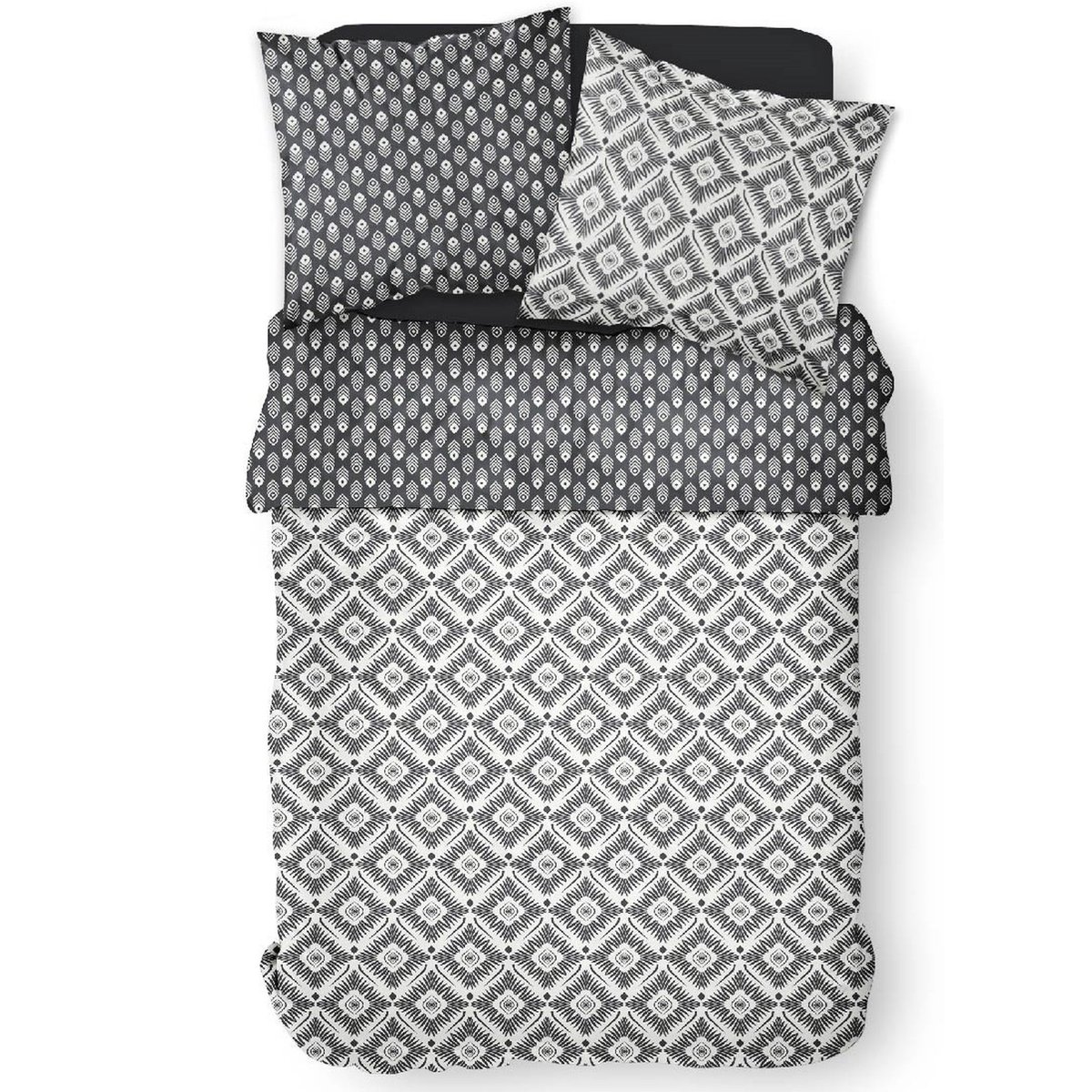 Parure de lit coton 2 personnes imprimé graphique SUNSHINE blanc, TODAY