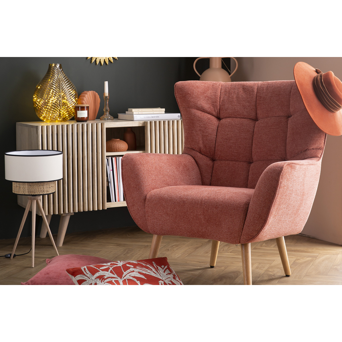 Fauteuil scandinave AVERY terra cotta, MILIBOO
