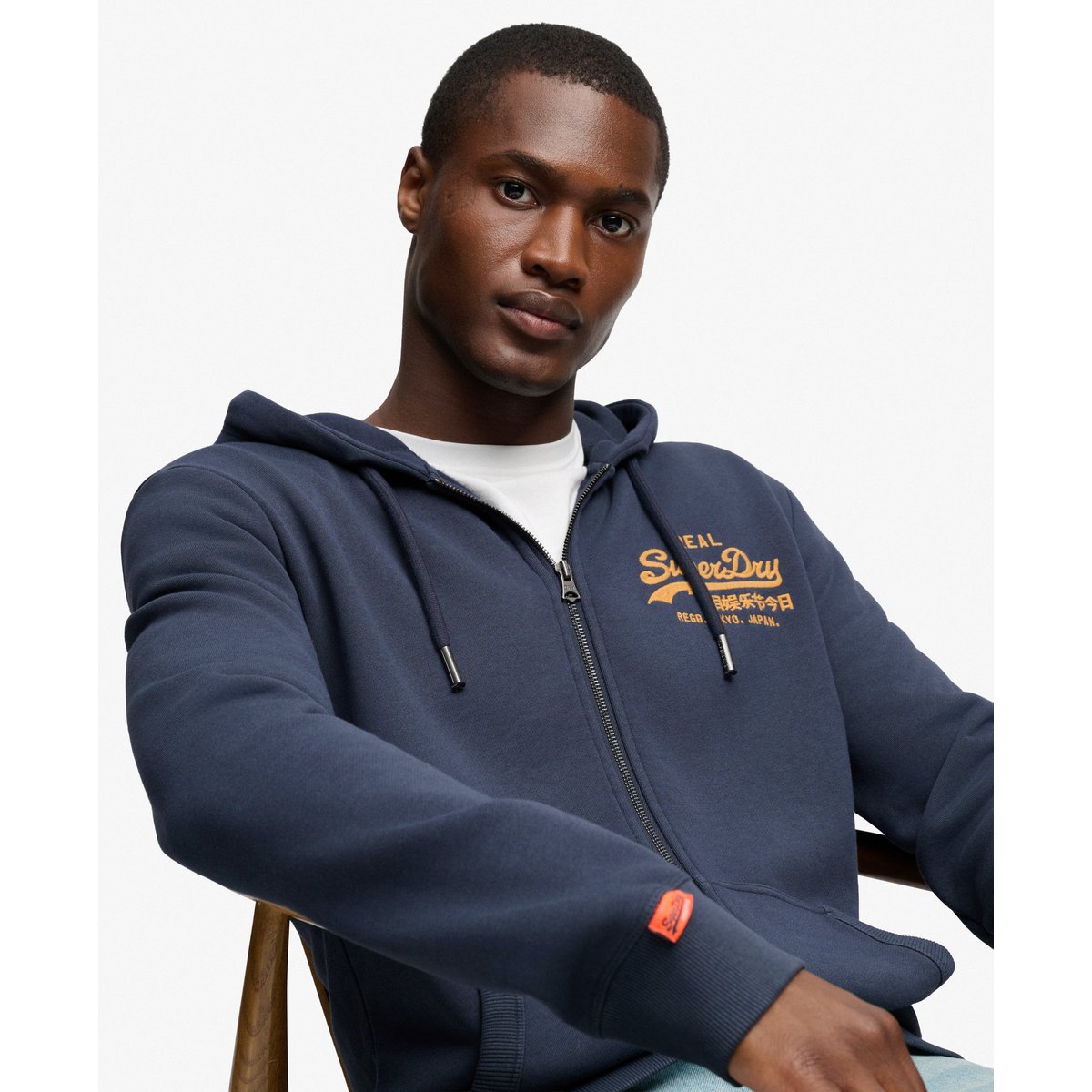 Sweat zippé à capuche Vintage Logo coupe décontractée bleu marine standard, SUPERDRY